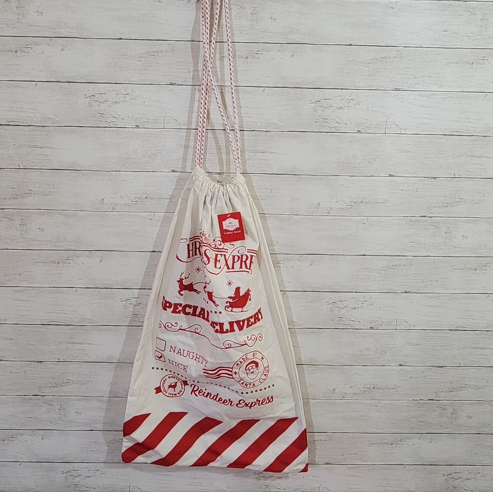 Holiday Time Christmas Santa Sack‎ Fabric Gift Bag Large Drawstring
